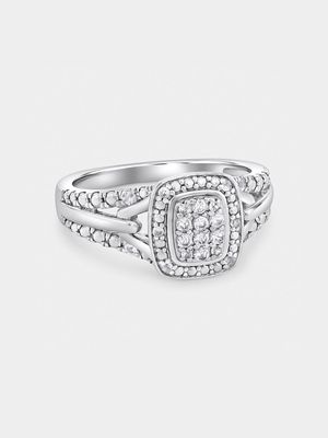 Sterling Silver Diamond & Created White Sapphire Rectangle Hill Women’s Ring
