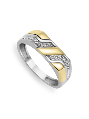 Yellow Gold & Sterling Silver Diamond Men's Geometric Design Dress Ring