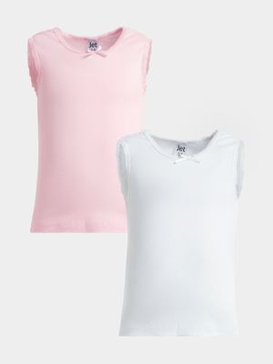 Jet Younger Girls 2 Pack Pink and White Vests and Bras