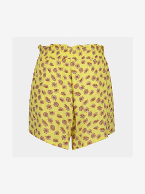 Younger Girl's Yellow Daisy Print Paperbag Shorts