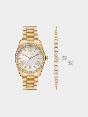Michael Kors Lexington Gold Plated Earrings, Bracelet & Watch Set
