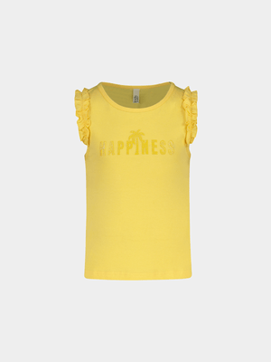 Older Girl's Yellow Slogan Print Ruffle Vest