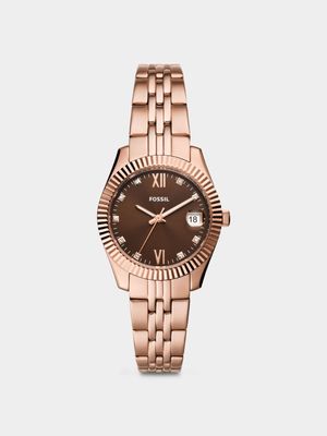 Fossil Scarlette Brown Dial Rose Plated Stainless Steel Bracelet Watch