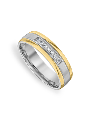 Stainless Steel Gold Plated Channel Cubic Zirconia Men's Ring
