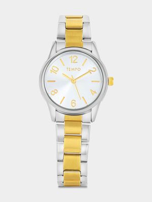 Tempo Gold Plated Silver Toned Dial Two-Tone Bracelet Watch