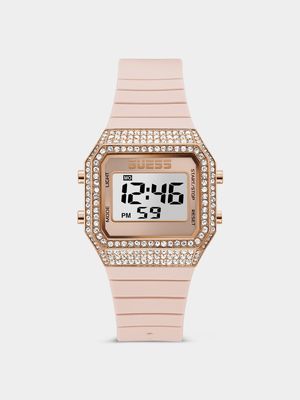 Guess Women's Zoom Rose Plated Nude Silicone Digital Watch
