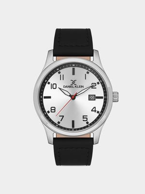 Daniel Klein Silver Plated Black Leather Chronographic Watch