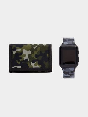 Boy's Black Camo Wallet & Watch Gift Set