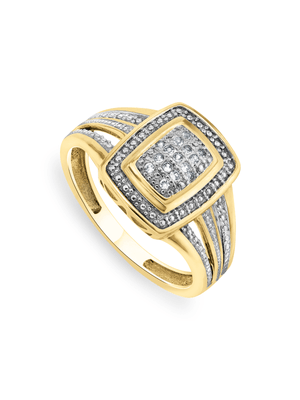 Yellow Gold Diamond & Created White Sapphire Rectangle  Ring