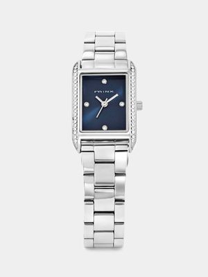 Minx Silver Plated Navy Dial Rectangle Bracelet Watch