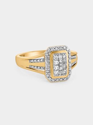 Yellow Gold Diamond & Created Sapphire Rectangle Halo Ring