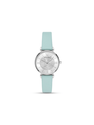 Emporio Armani Women's Silver & Blue Leather Watch