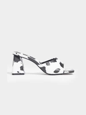 Cow Print Mule Block Heels