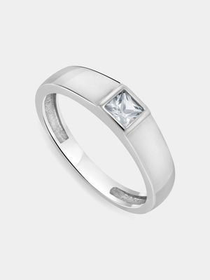 Sterling Silver & Created White Sapphire Men's Modern Dress Ring