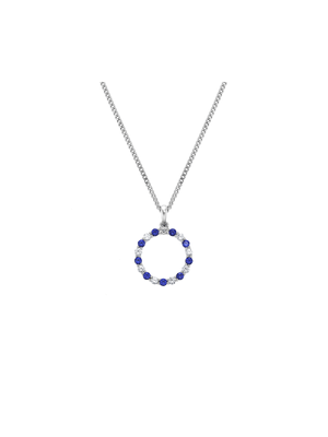 Sterling Silver Diamond & Created Sapphire Circle Pendant