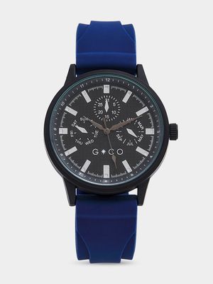 Mens Gunmetal with  Navy Silicon Strap Watch