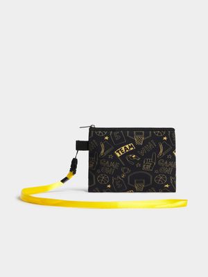 Boy's Black & Yellow Coin Wallet with Lanyard