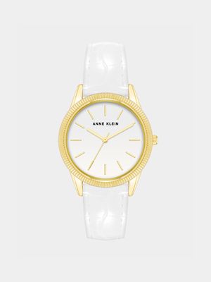Anne Klein Gold Plated White Faux Leather Watch
