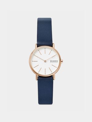 Skagen Women's Signatur Rose Gold Plated Stainless Steel & Blue Leather Watch