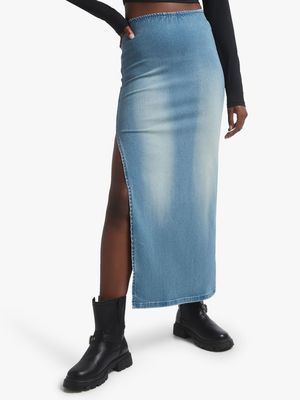 Women's Medium Wash Tube Denim Skirt