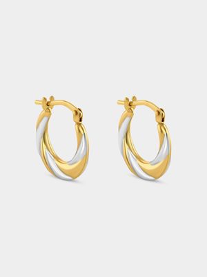 Yellow Gold & Sterling Silver Creole  Earrings