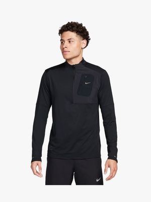 Mens Nike Dri-Fit UV Run Division Element 1/2 Zip Black Top