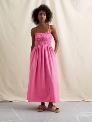 Women's Canvas Smocked Strappy Dress Bubblegum Pink