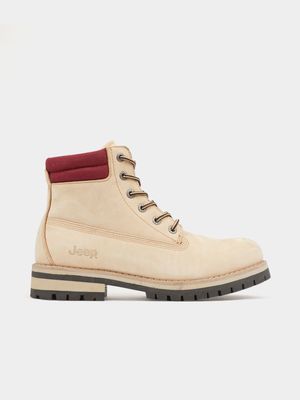 Men's Jeep Beige Leather Worker Boots