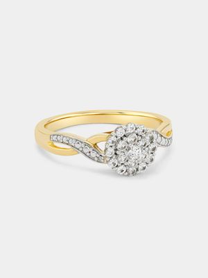 Yellow Gold Diamond & Created Sapphire Round Halo Twist Ring