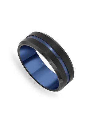 Tungsten Black & Blue Indent Men's Ring