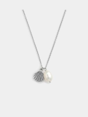 Sterling Silver Freshwater Pearl Shell Necklace