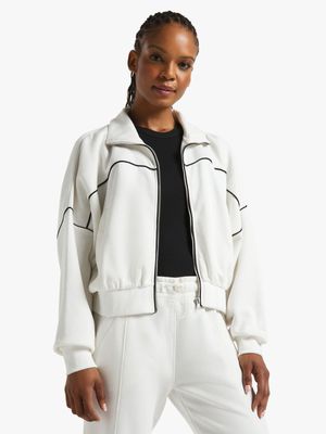 Womens TS Zip-Thru White/Black Piping Jacket