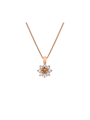 Rose Gold 0.34ct Champagne Diamond Flower Halo Pendant