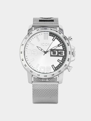 Icon Men’s Silver Plated Mesh Watch