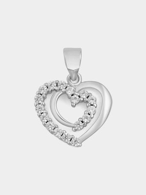 Sterling Silver Cubic Zirconia Cupid Heart Pendant Off Chain
