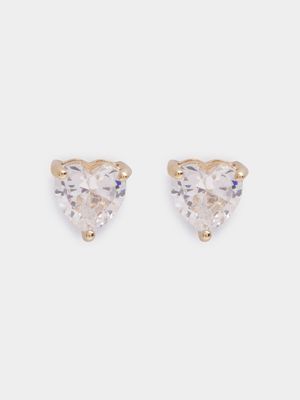 18ct Gold Plated Clear Heart CZ Claw Stud Earrings