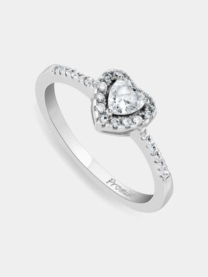 Sterling Silver Cubic Zirconia Heart Women’s Promise Ring