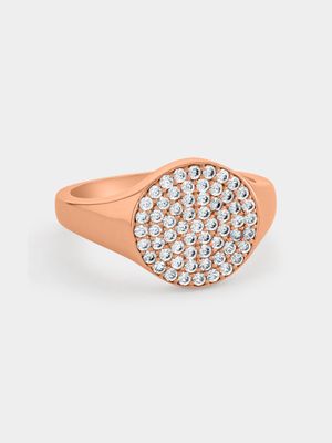 Rose Gold Plated Cubic Zirconia Women’s Pavé Round Signet Ring