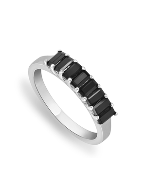Sterling Silver Black Spinel & Diamond Women’s Baguette Ring
