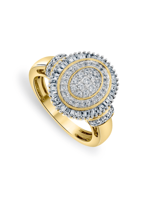 Yellow Gold 0.50ct Diamond Oval Baguette Sunburst Ring