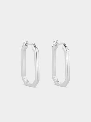 Sterling Silver Oval Hexagonal Hoop Earrings