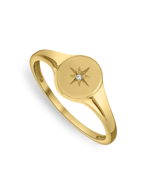 Yellow Gold Cubic Zirconia Women's Star Signet Ring