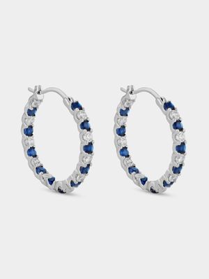 Sterling Silver Blue & White Cubic Zirconia Inside Out Hoop Earrings