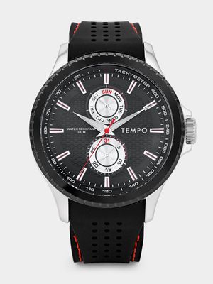 Tempo Gunmetal Plated Black & Red Dial Black Silicone Watch