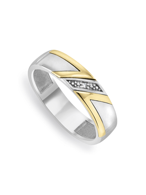 Yellow Gold & Sterling Silver Diamond Geometric Design Men's Wedding Band