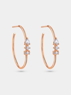 Rose Gold Plated Cubic Zirconia Women’s Skinny Open Hoop Earrings