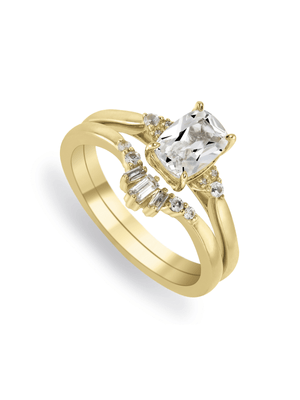 5ct Yellow Gold Created White Sapphire & Diamond Twinset Ring