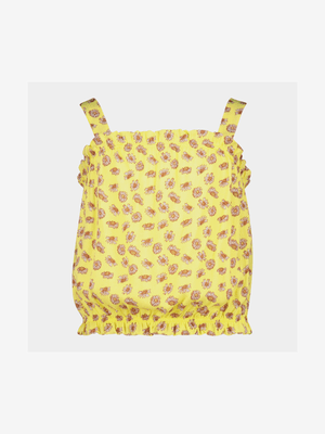 Older Girl's Yellow Daisy Print Bow Strap Top