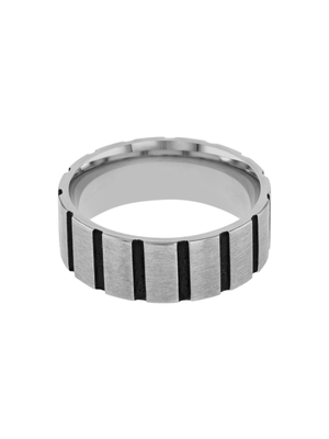 Stainless Steel Silver with Black Stripe Inlay Ring
