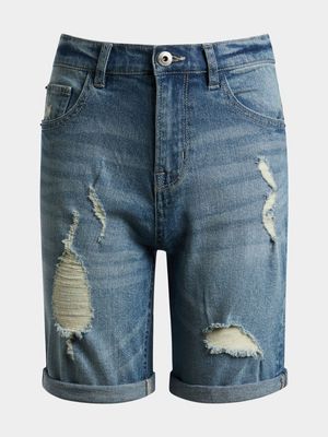 Older Boys Ripped Denim Bermuda Shorts